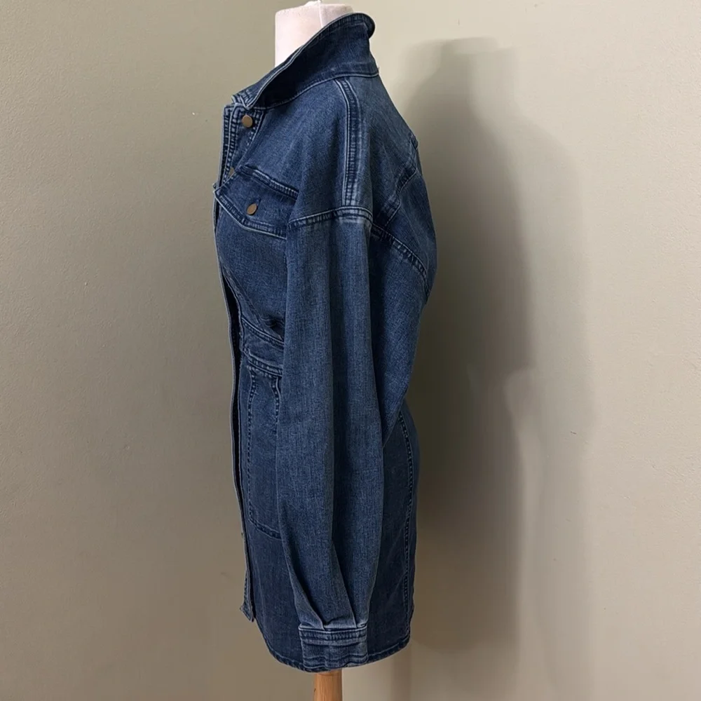 Free People Dark Wash Denim Long Sleeve Botton-Front Mini Dress  size XS - Picture 4 of 16
